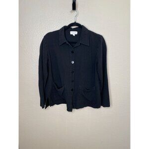 Jones New York Sport Womens Black Button-Up Textured Jacket Size M With Pockets